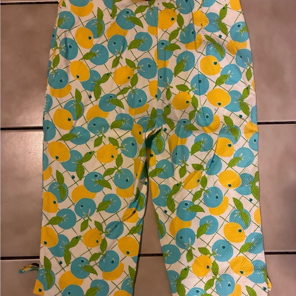 Lilly Pulitzer Vintage Citrus Print Crop Pants - Yellow, Blue & Green - Picture 5 of 6